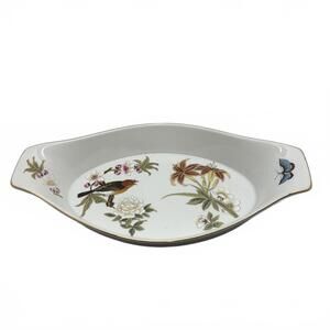 Shafford China Chinese Garden pattern oval serving dish with bird & floral motif